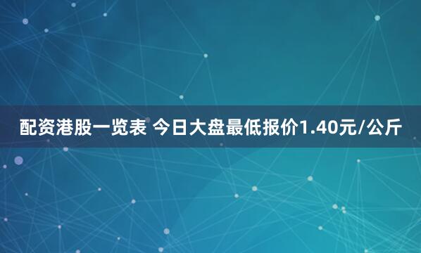 配资港股一览表 今日大盘最低报价1.40元/公斤